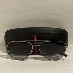 Prada Silver and Black Men's Aviator Sunglasses